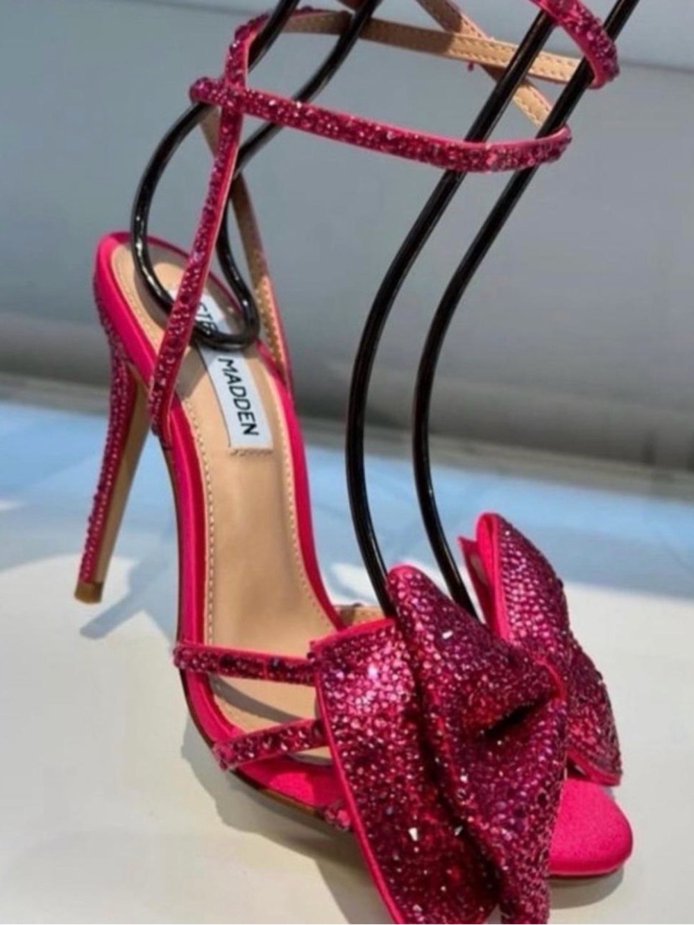 Steve Madden Fuchsia Crystal Bow Stiletto Sandals